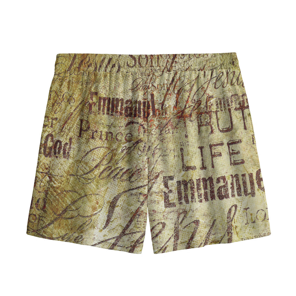 Old Religious Words Print Mesh Shorts