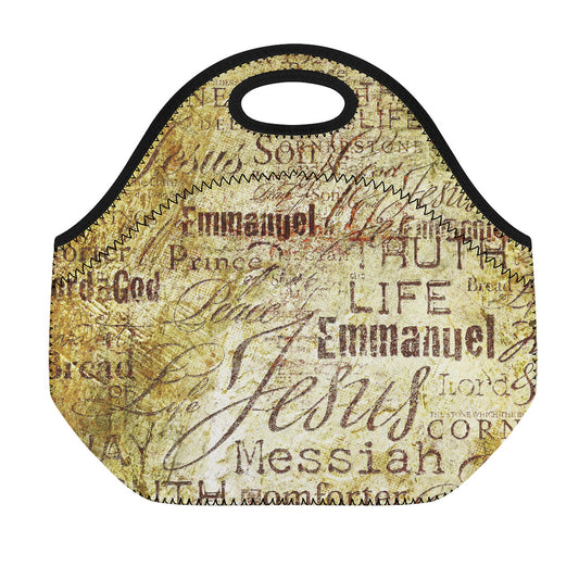 Old Religious Words Print Neoprene Lunch Bag