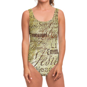 Old Religious Words Print One Piece Swimsuit