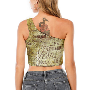 Old Religious Words Print One Shoulder Crop Top