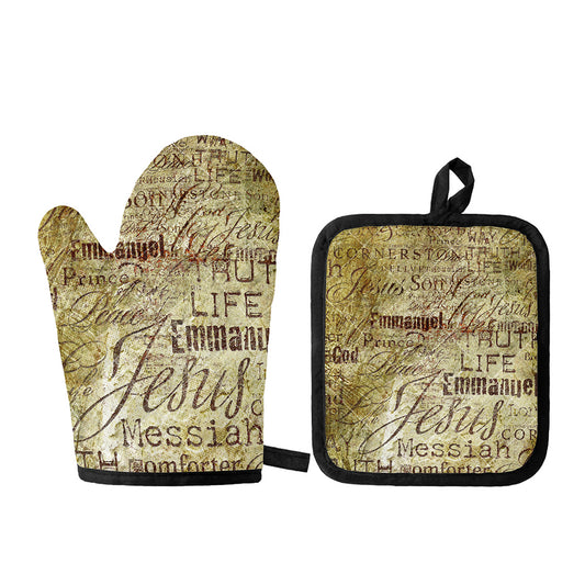 Old Religious Words Print Oven Mitt And Pot Holder Set
