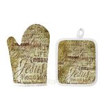 Old Religious Words Print Oven Mitt And Pot Holder Set