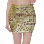 Old Religious Words Print Pencil Mini Skirt