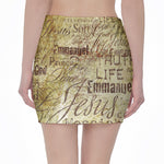 Old Religious Words Print Pencil Mini Skirt
