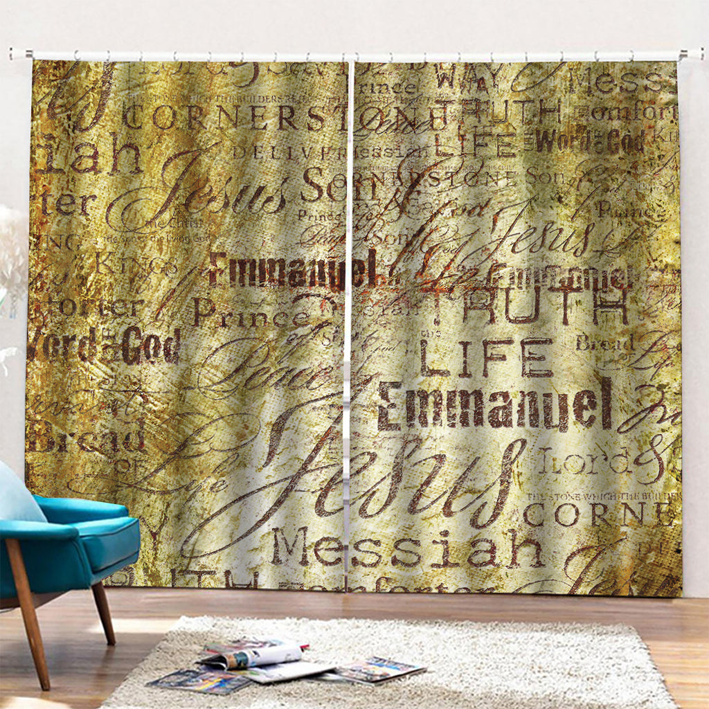 Old Religious Words Print Pencil Pleat Curtains
