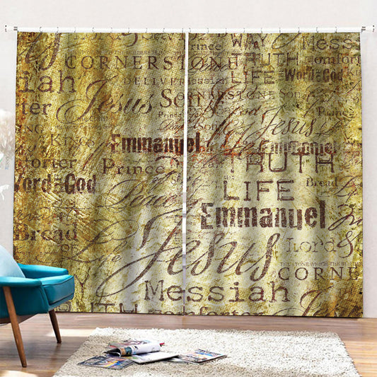 Old Religious Words Print Pencil Pleat Curtains