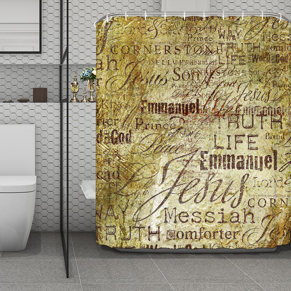 Old Religious Words Print Polyester Shower Curtain