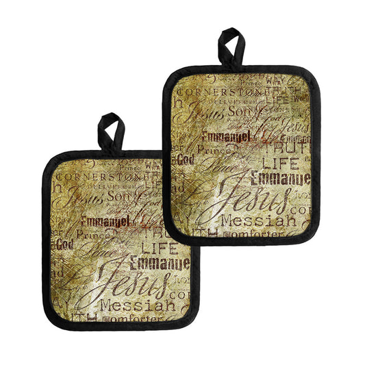 Old Religious Words Print Pot Holders