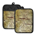 Old Religious Words Print Pot Holders With Pocket