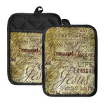 Old Religious Words Print Pot Holders With Pocket