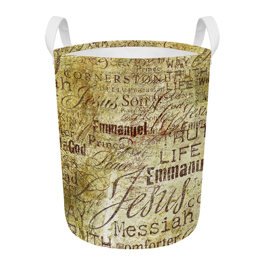 Old Religious Words Print Round Laundry Basket