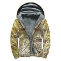 Old Religious Words Print Sherpa Lined Zip Up Hoodie