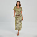 Old Religious Words Print Short Sleeve Maxi Dress