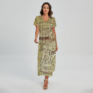 Old Religious Words Print Short Sleeve Maxi Dress