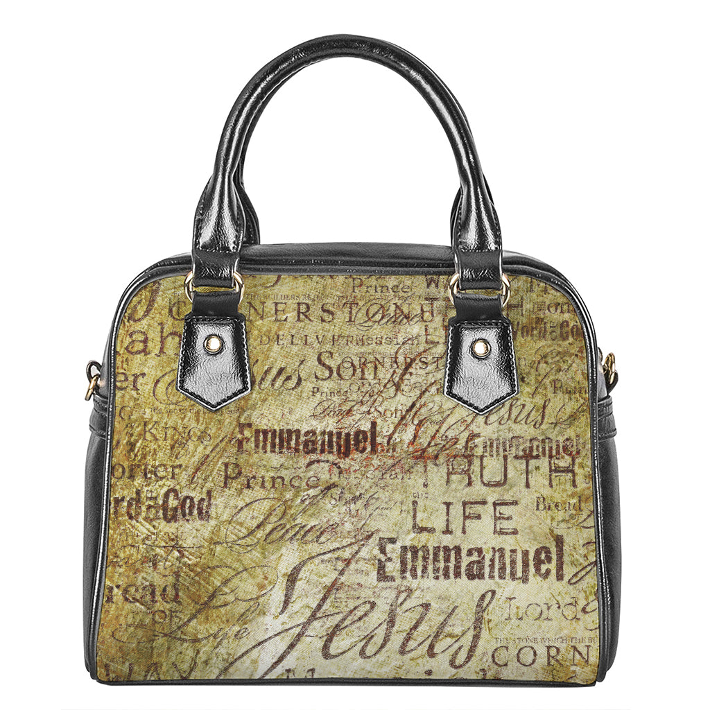 Old Religious Words Print Shoulder Handbag