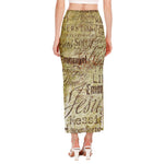 Old Religious Words Print Side Slit Maxi Skirt