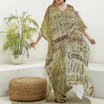 Old Religious Words Print Silk V-Neck Kaftan Dress