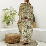 Old Religious Words Print Silk V-Neck Kaftan Dress