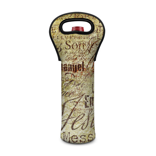 Old Religious Words Print Single Neoprene Wine Tote