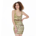 Old Religious Words Print Sleeveless Bodycon Dress