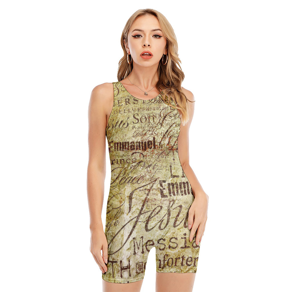 Old Religious Words Print Sleeveless One Piece Swimsuit