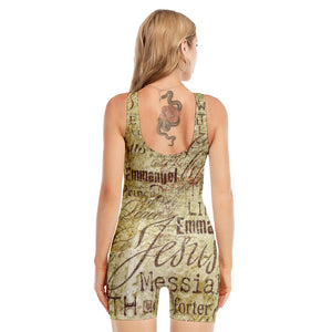 Old Religious Words Print Sleeveless One Piece Swimsuit