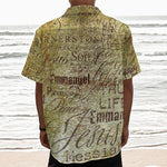 Old Religious Words Print Textured Short Sleeve Shirt