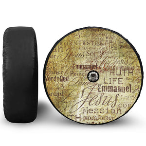 Old Religious Words Print Tire Cover With Camera Hole