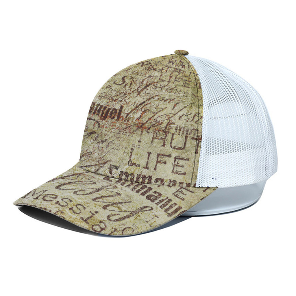 Old Religious Words Print White Mesh Trucker Cap