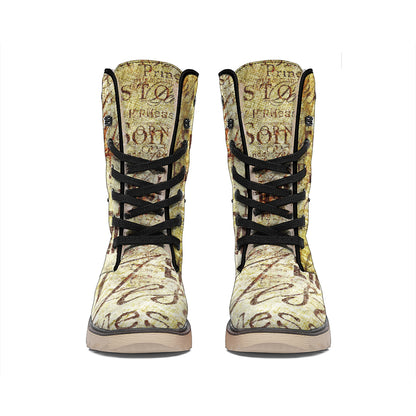 Old Religious Words Print Winter Boots