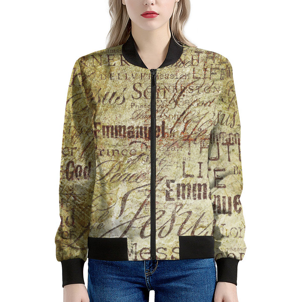 Old Religious Words Print Women's Bomber Jacket