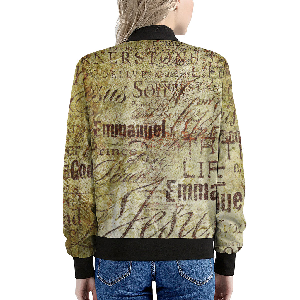 Old Religious Words Print Women's Bomber Jacket