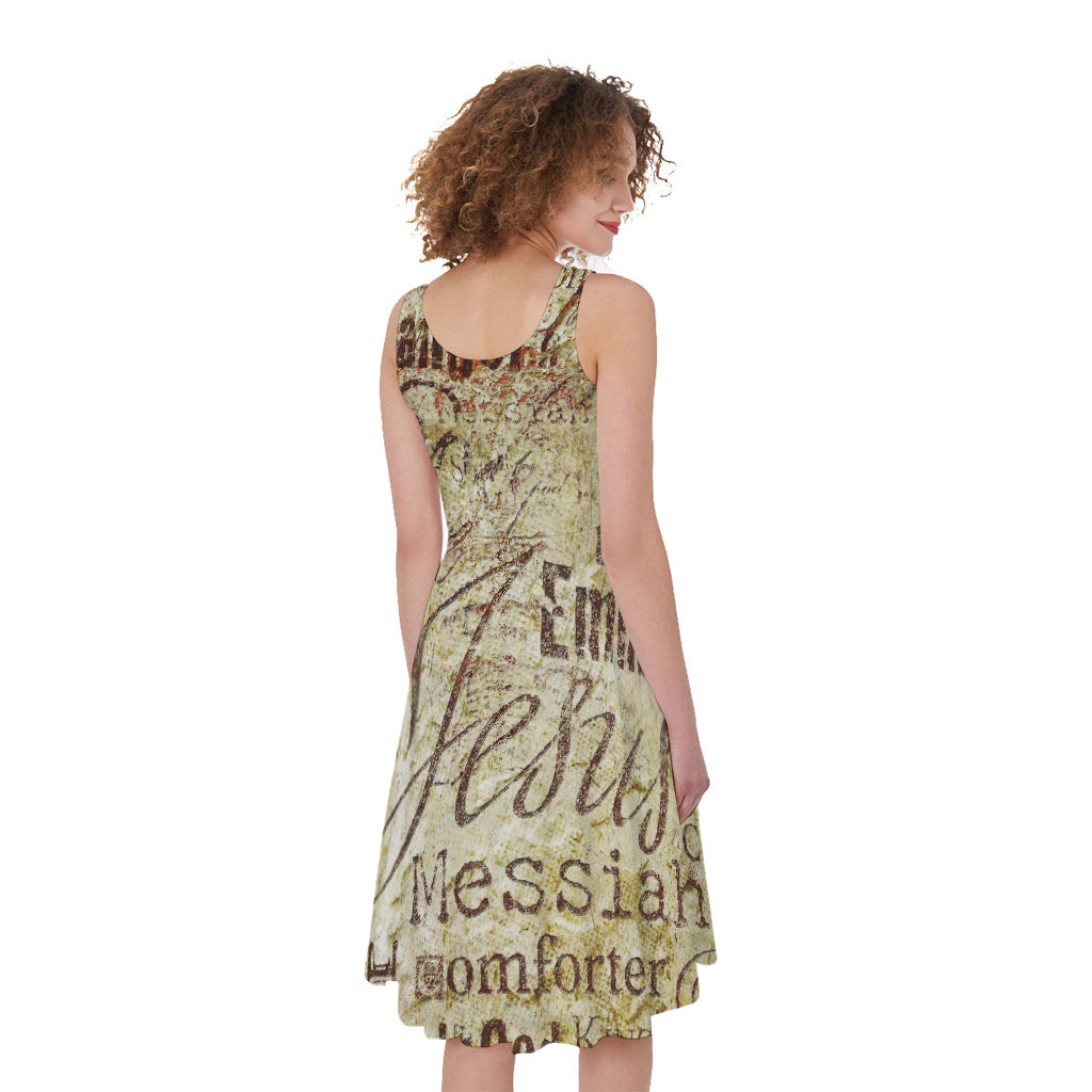 Old Religious Words Print Women's Sleeveless Dress