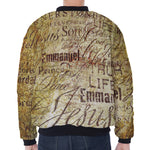 Old Religious Words Print Zip Sleeve Bomber Jacket