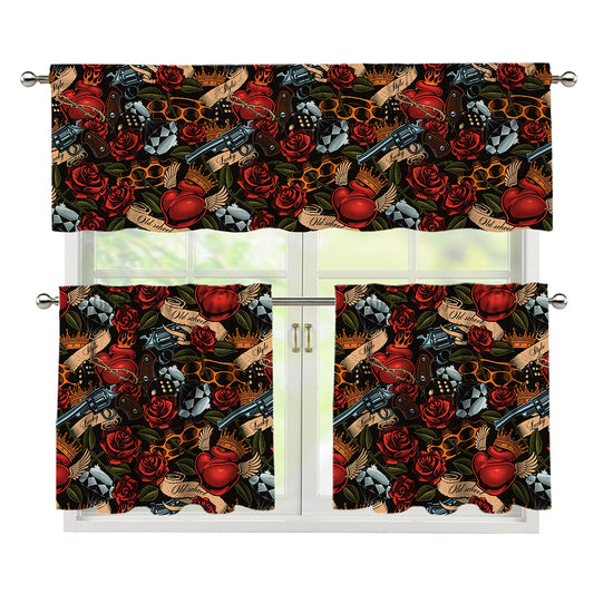 Old School Tattoo Print 3 Piece Kitchen Curtains