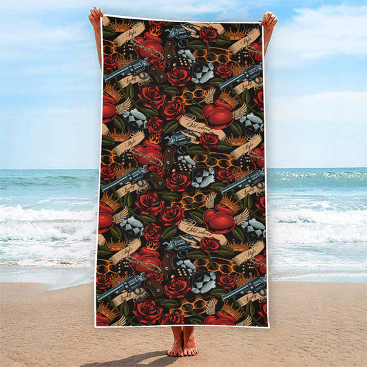 Old School Tattoo Print Beach Towel