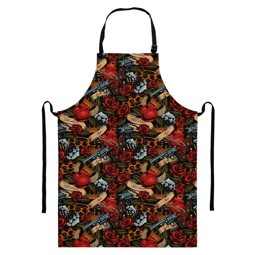 Old School Tattoo Print Bib Apron With Pocket