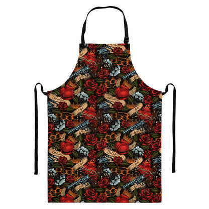 Old School Tattoo Print Bib Apron With Pocket