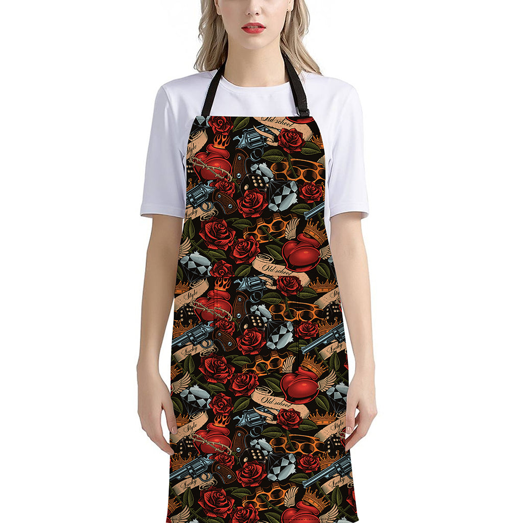Old School Tattoo Print Bib Apron With Pocket