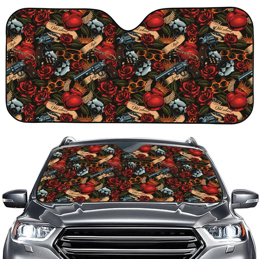 Old School Tattoo Print Car Windshield Sun Shade