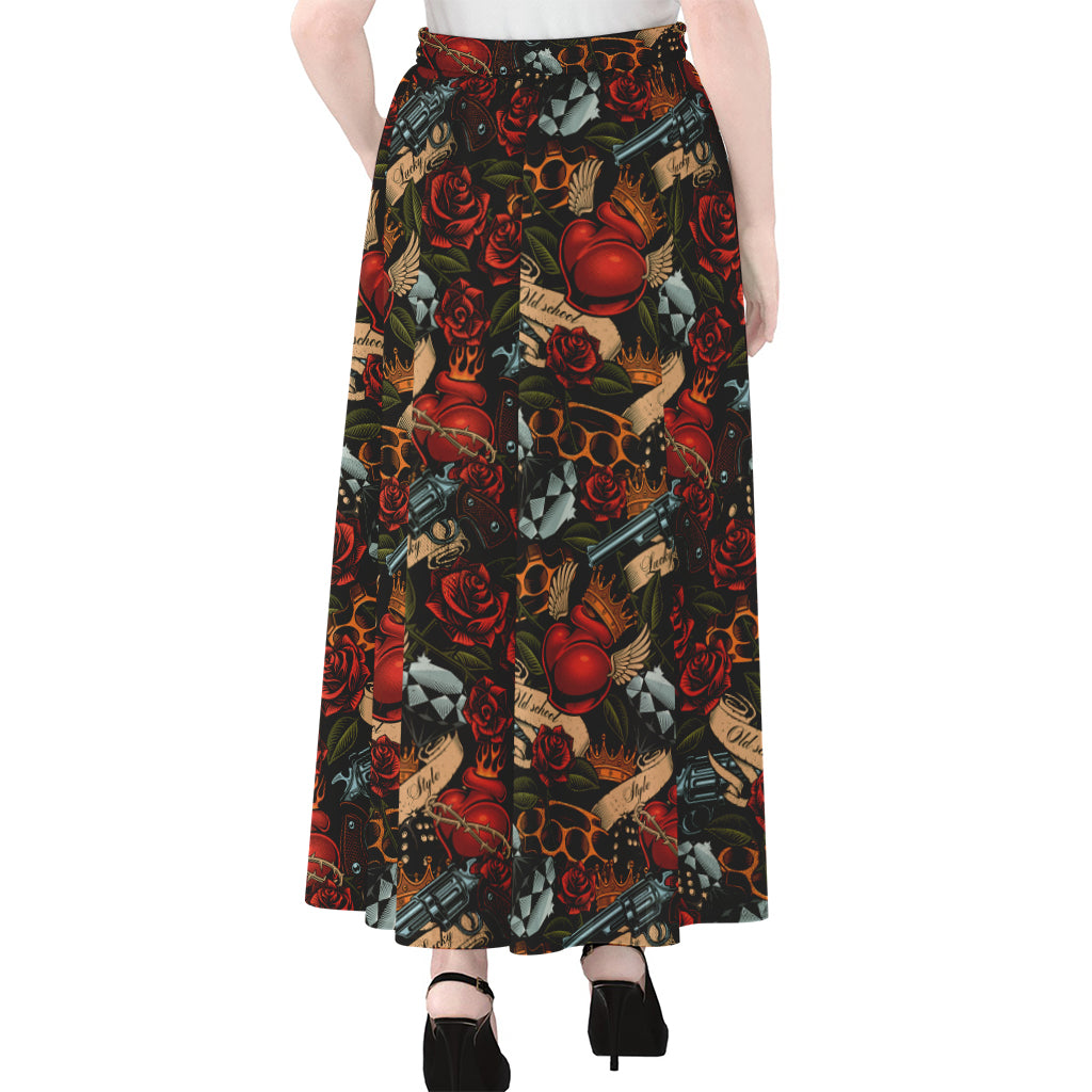 Old School Tattoo Print Chiffon Maxi Skirt