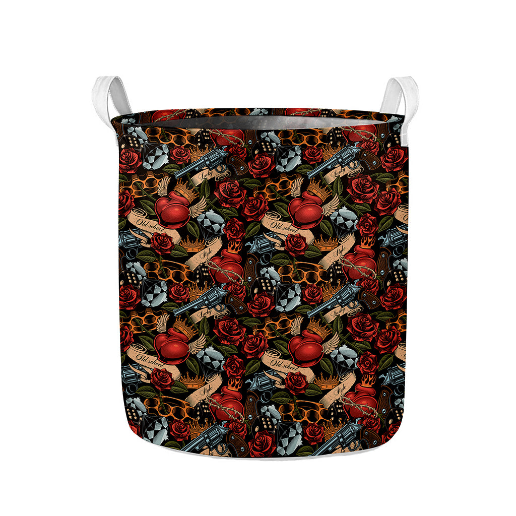 Old School Tattoo Print Collapsible Laundry Basket
