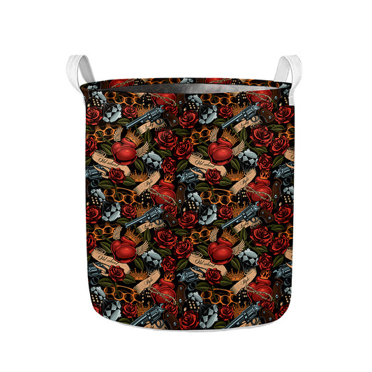 Old School Tattoo Print Collapsible Laundry Basket