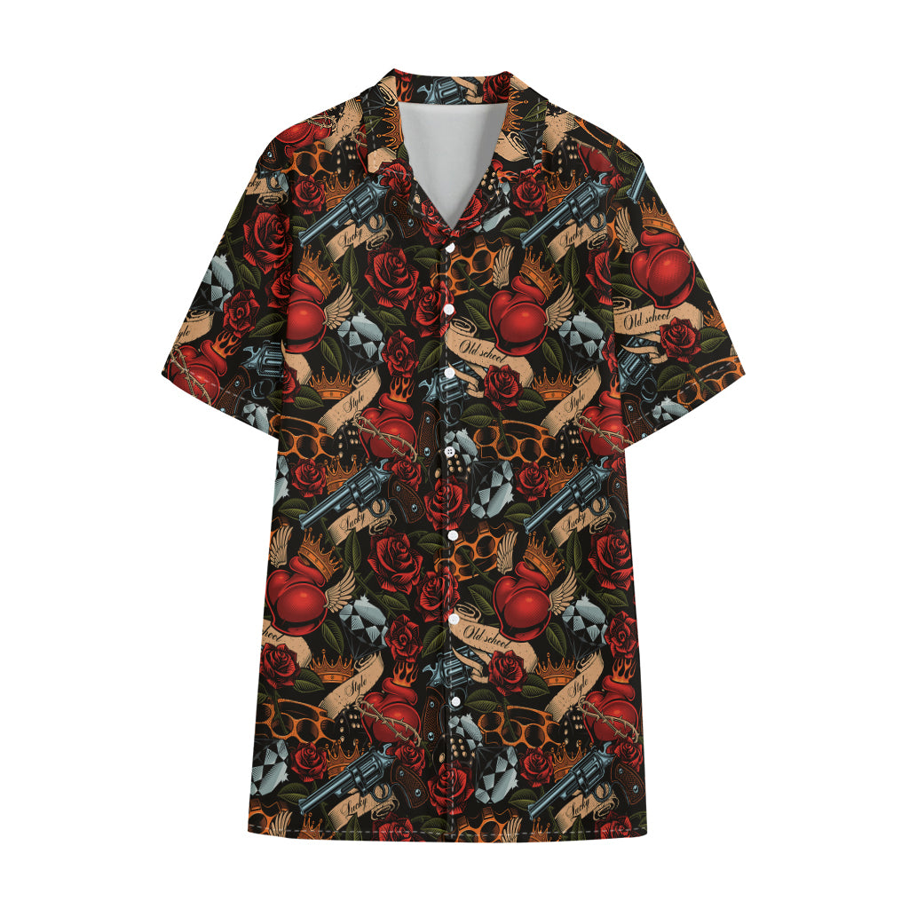 Old School Tattoo Print Cotton Hawaiian Shirt