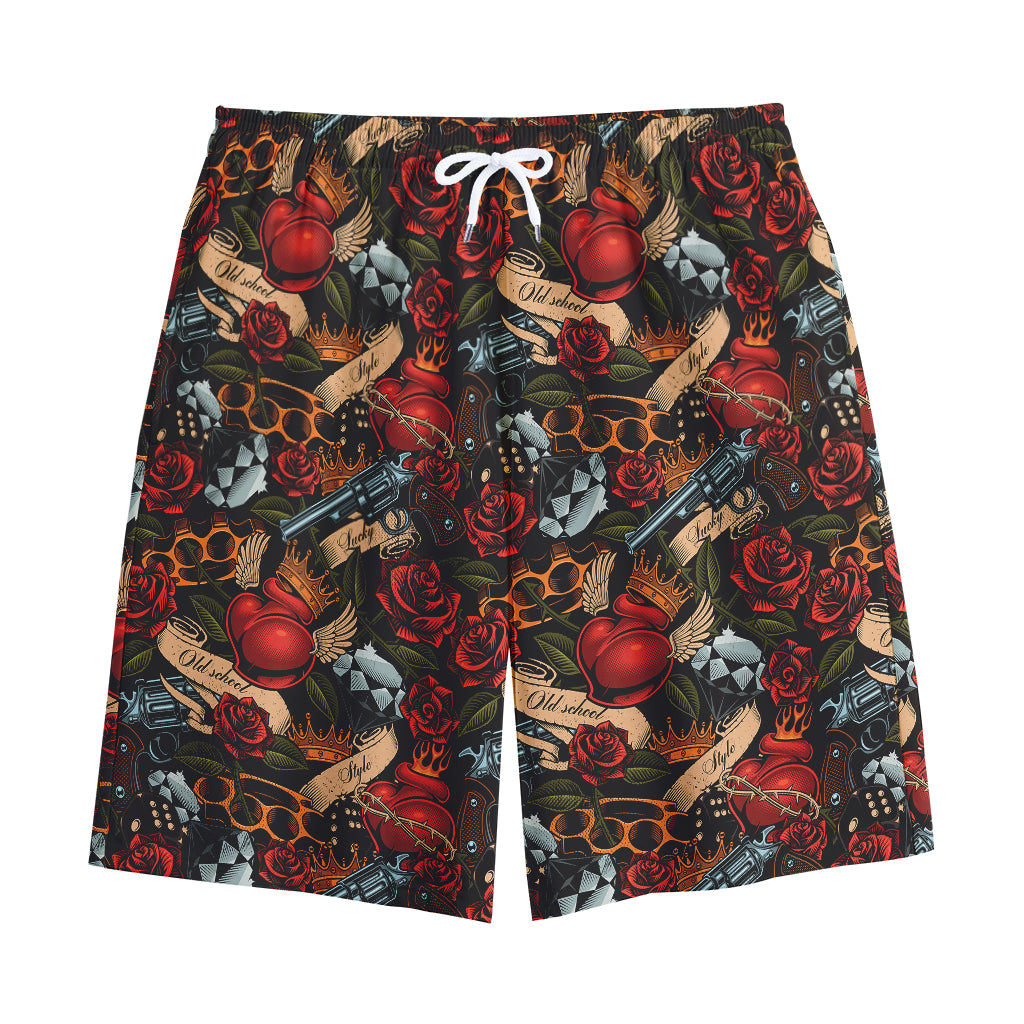 Old School Tattoo Print Cotton Shorts