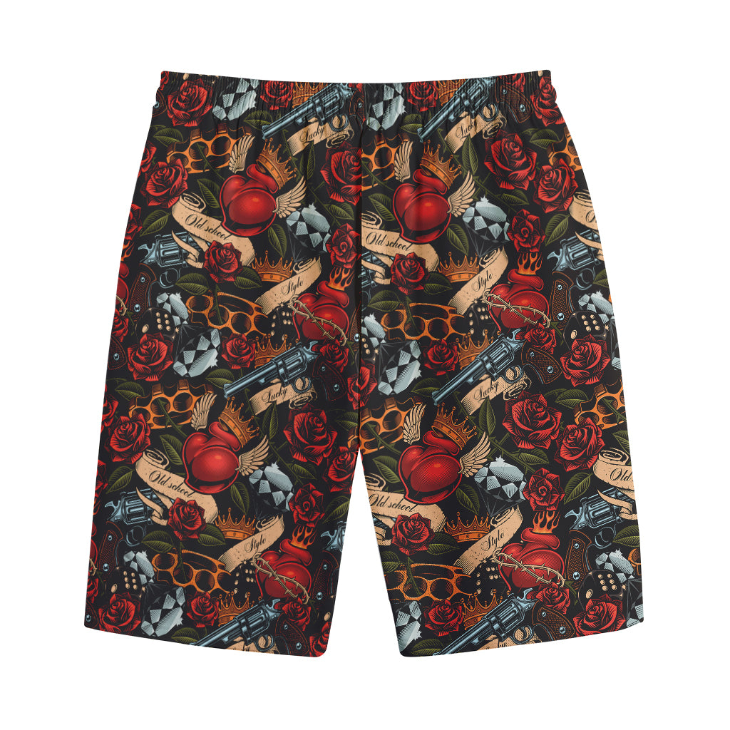 Old School Tattoo Print Cotton Shorts