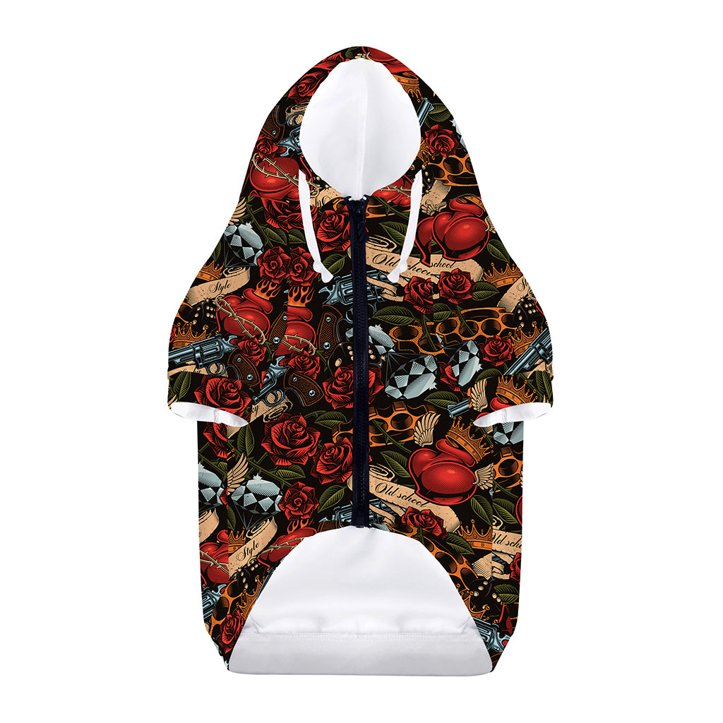 Old School Tattoo Print Dog Zip Up Hoodie