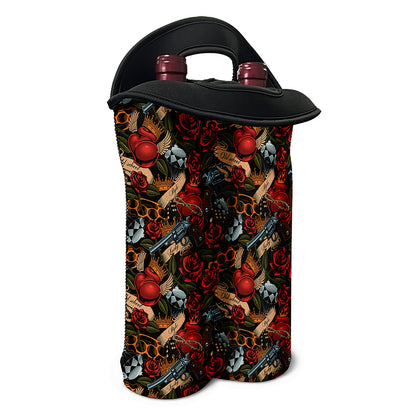 Old School Tattoo Print Double Neoprene Wine Tote