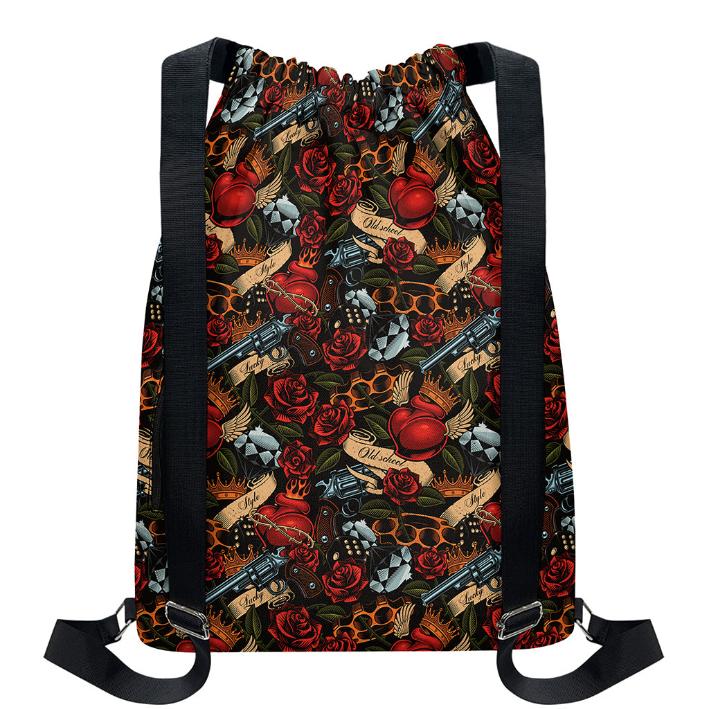 Old School Tattoo Print Drawstring Backpack