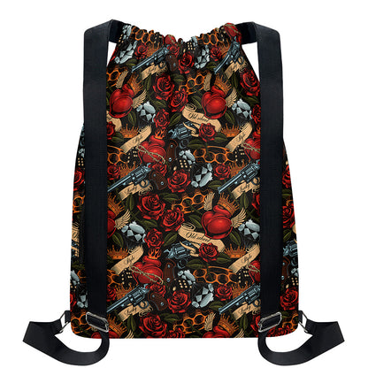 Old School Tattoo Print Drawstring Backpack